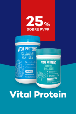 Suplementos da marca Vital Proteins com destaque promocional de at&eacute; 30% sobre pre&ccedil;o de Venda ao P&uacute;blico Recomendado